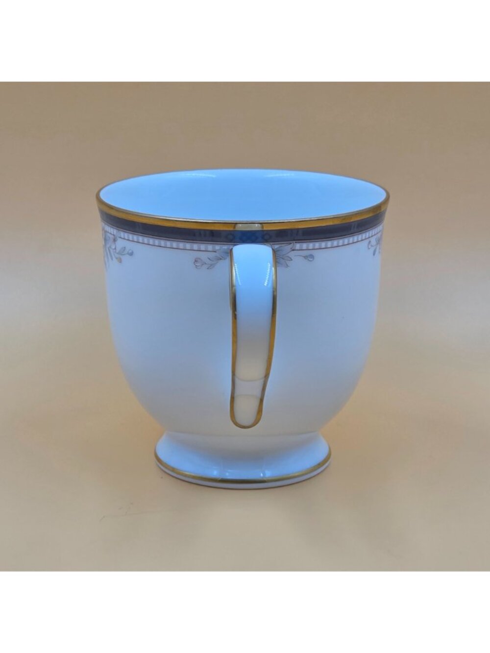 Noritake Ontario Footed Cup and Saucer Set of 3 Blue Gray Band White Pink Flower - Picture 10 of 16